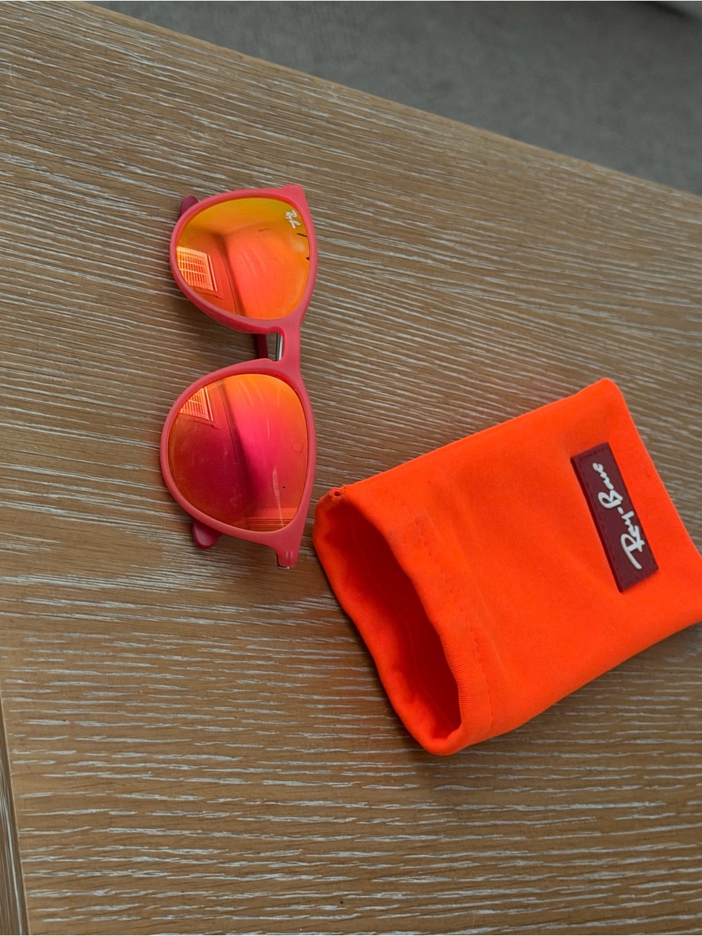 Ray-Ban toddler Bright Orange Mirrored Sunglasses with Orange Pouch